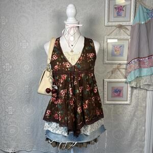 y2k fairy core brown lace blouse